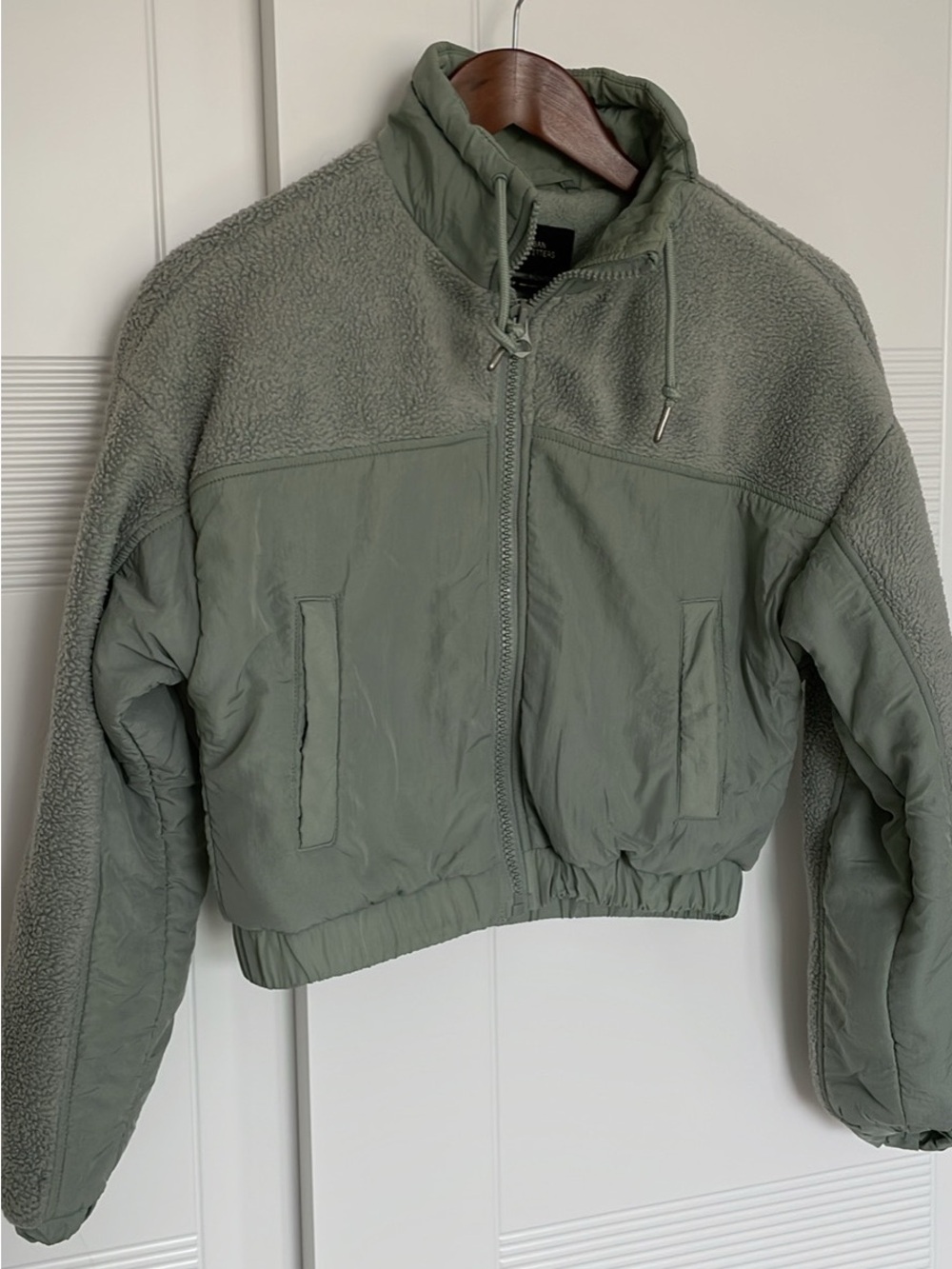 Urban outfitters sage Green Sherpa-Trim Jacket cropped